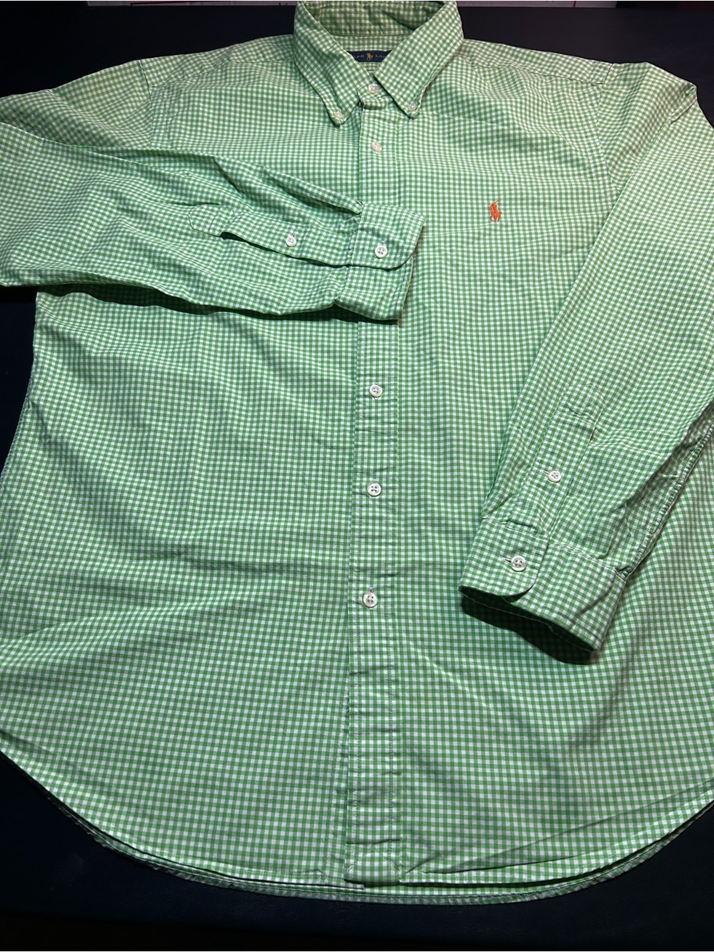 Ralph Lauren Men’s L Green White Gingham Check Button Down Shirt Polo Pony
